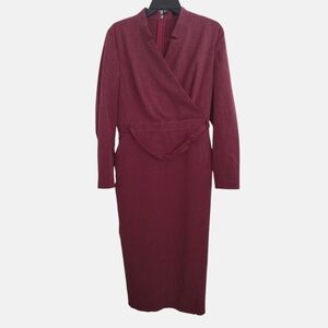 BGL Elegant Heathered Red Wrap Dress With Pockets And Belt Size 42 US 12